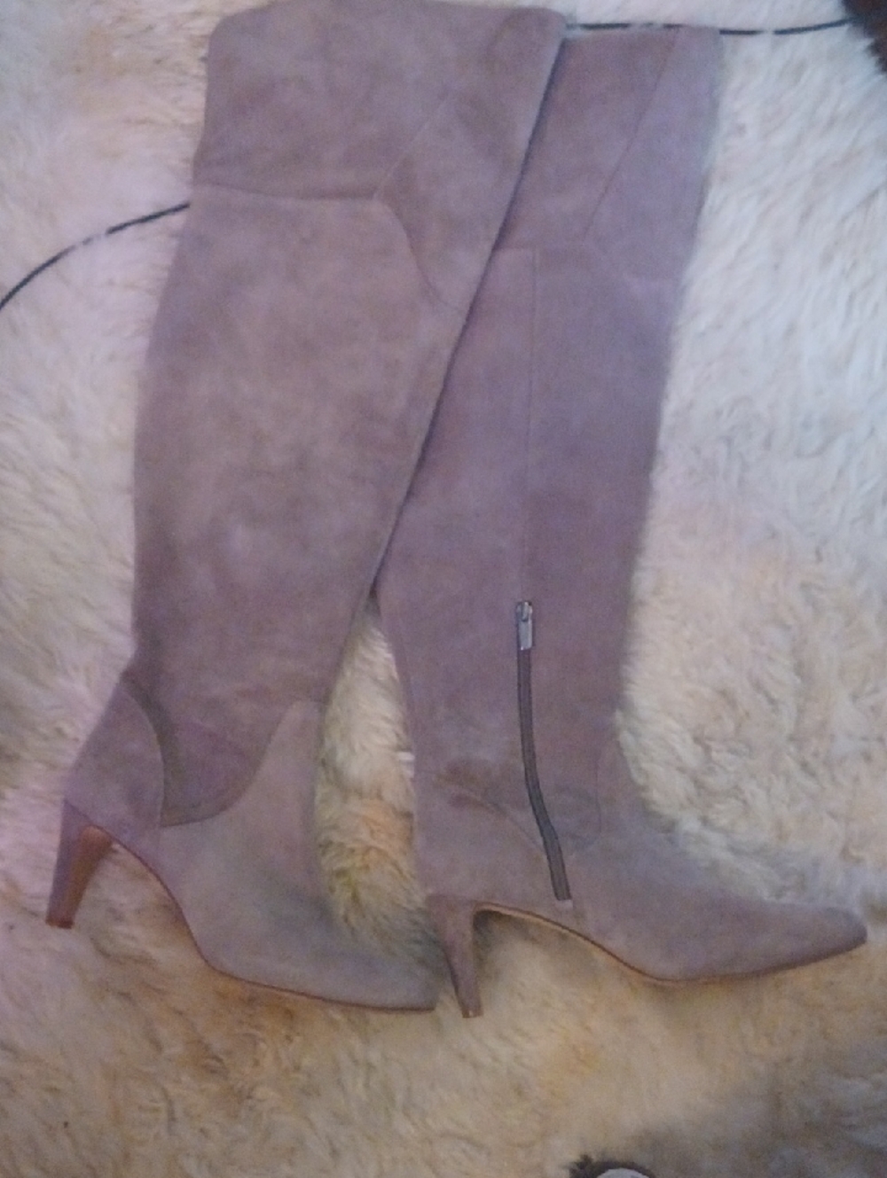 VINCE CAMUTO Thigh High Over Knee Suede Pointed  Kitten Heel Boots Grey 9.5